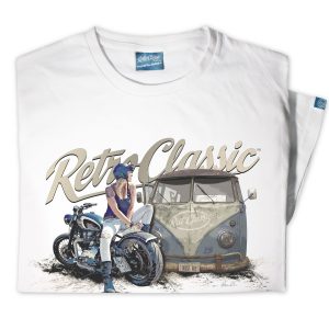 RetroClassic Rusty Rat Camper & Custom Bonneville Motorcycle T-Shirt