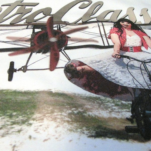 Old Biplane and Scarlet Fatale on Push Bike Mens T-shirt