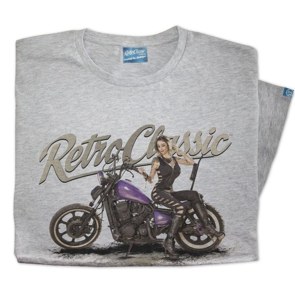 Dee Macias and her Custom Purple Bobber Motorbike Mens T-Shirt