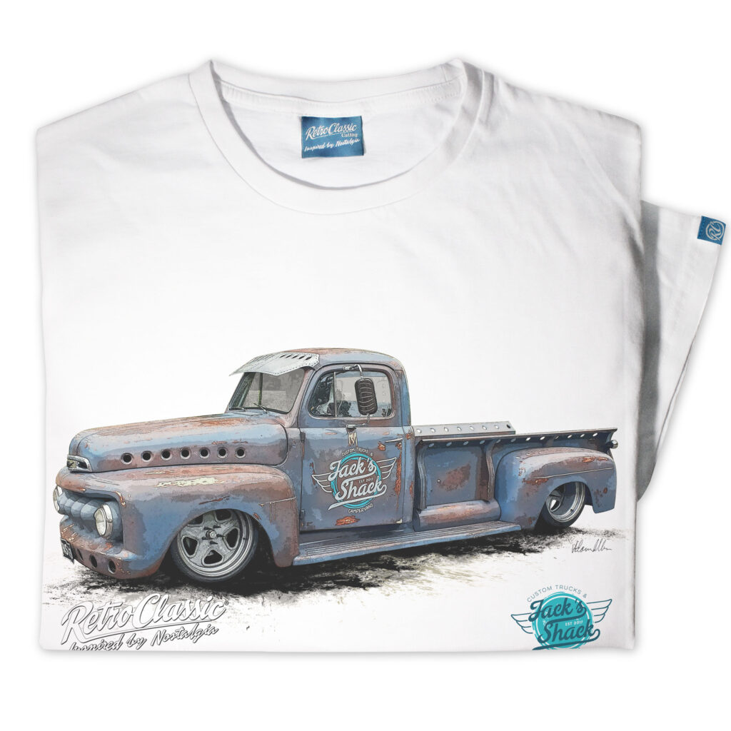 Jack's Shack 1952 ford f100 Monster Pick-Up Truck Mens T-Shirt - Image 4