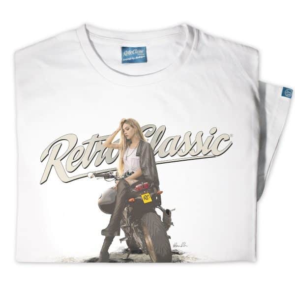 Yamaha FZ8 Motorbike & Biker Chick Model Sophie Mens T-Shirt - Image 4