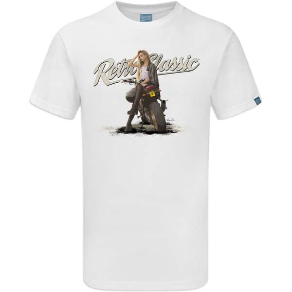 Yamaha FZ8 Motorbike & Biker Chick Model Sophie Mens T-Shirt - Image 5