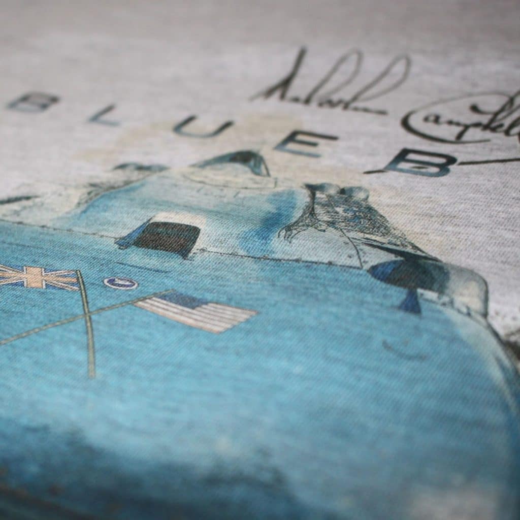 1935 Malcolm Campbell 'Gary Harman's Speed' Bluebird Railton V Car T-Shirt - Image 9