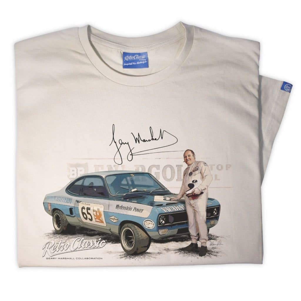 Mens 1971 Vauxhall Firenza 'Old Nail' Official Gerry Marshall Classic Race Car T-Shirt - Image 3