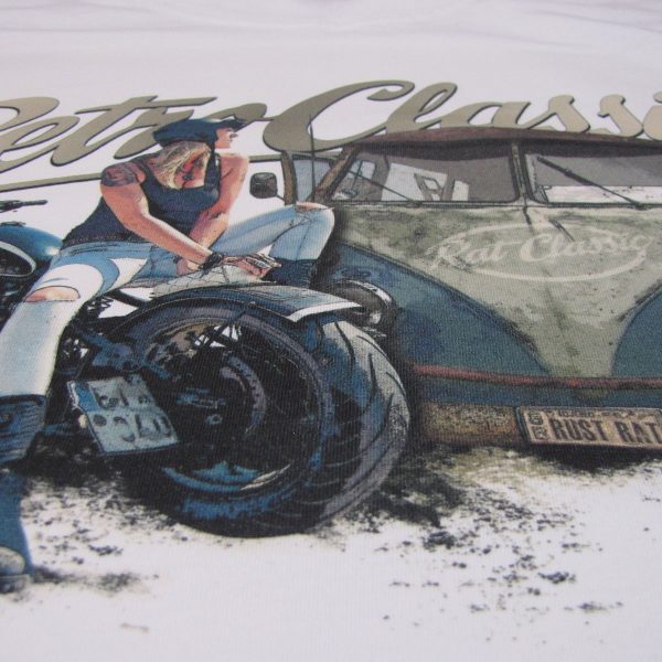 Rat Classics aircooled camper & custom motorcycle Mens Tee BACK PRINT