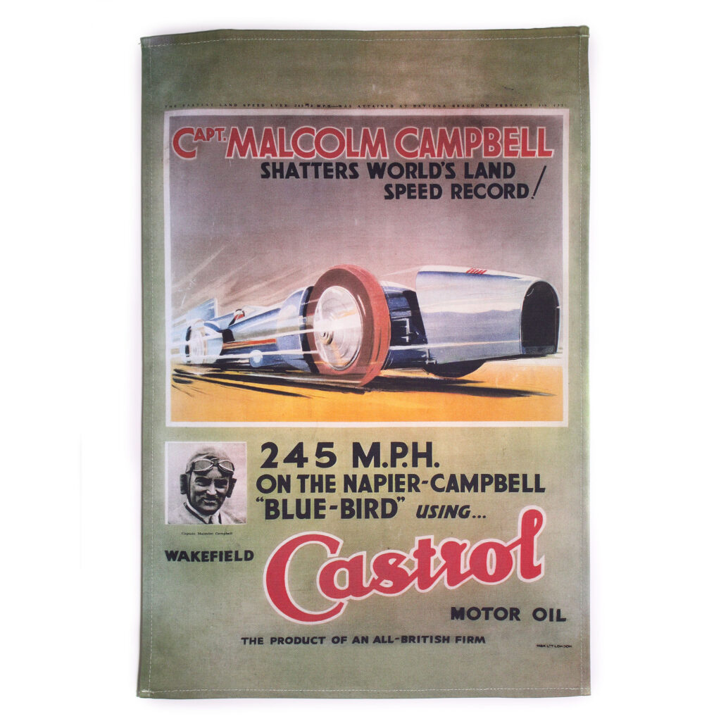 Wakefield Castrol Motor Oil Vintage Poster Tea Towel – ‘Bluebird, 245mph’