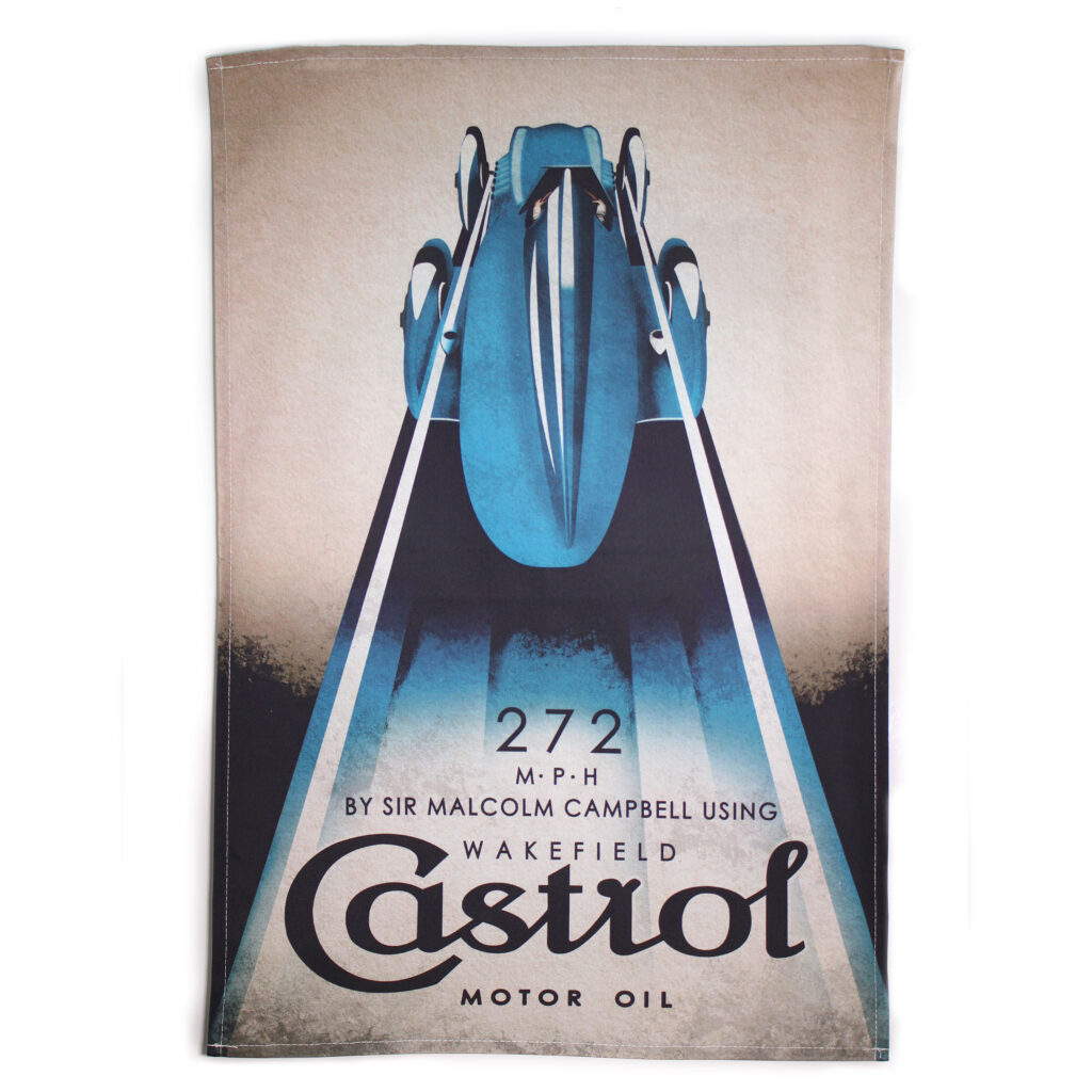 Wakefield Castrol Motor Oil Vintage Poster Tea Towel – ‘Bluebird, 272mph’