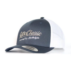 RetroClassic Trucker Cap – “Inspired by Nostalgia” Embroidered Logo – Navy/White
